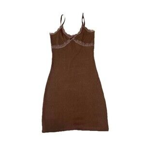 Divided Y2k Style Brown‎ Ribbed Knit Tank Dress Lace Trim Women's Size XS